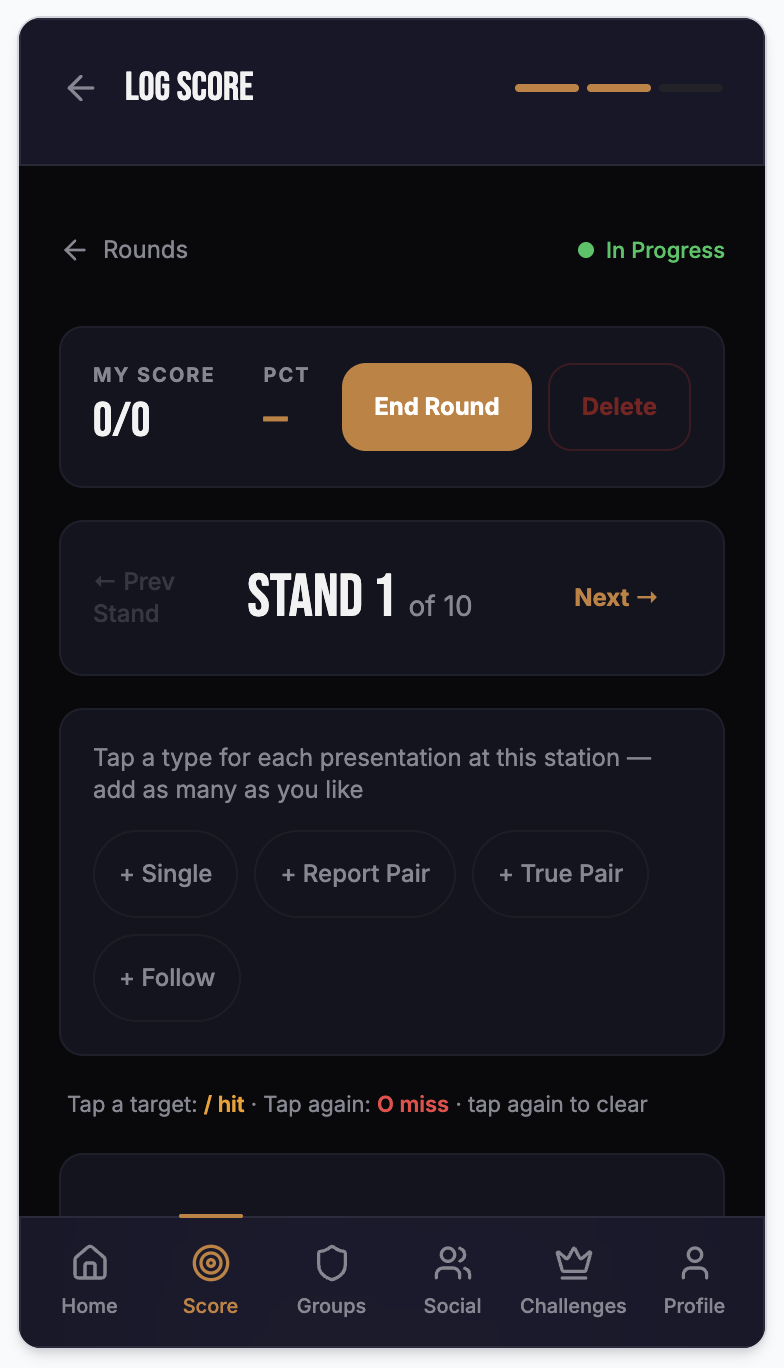 PULL score entry screen showing a round in progress