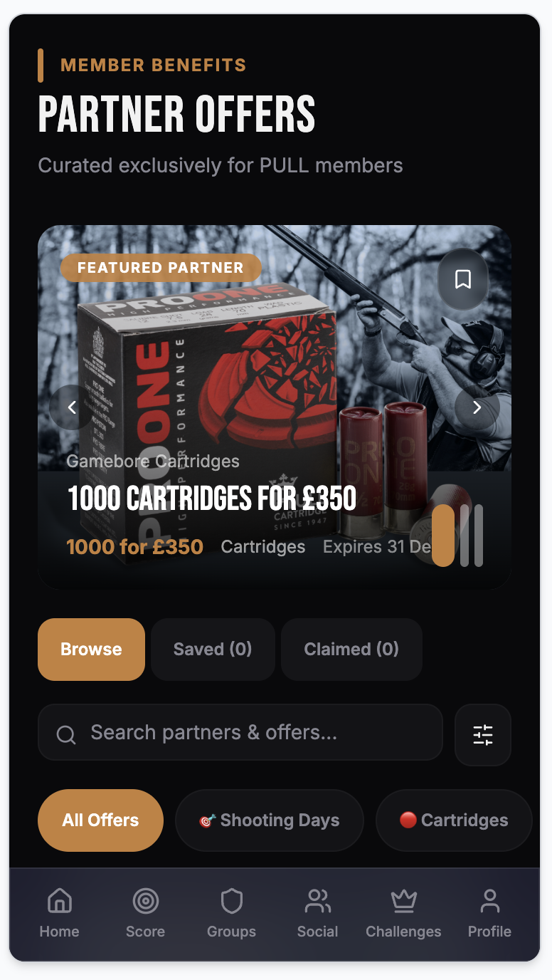 PULL app Partner Offers screen showing featured member deals